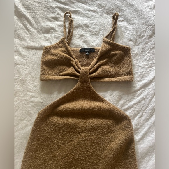 Lulus The Way I Feel Tan Cutout Midi Sweater Dress - Picture 4 of 4